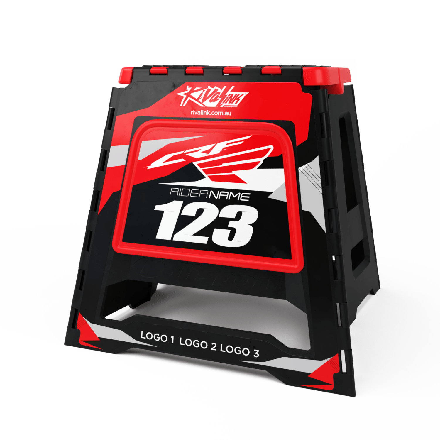 POLISPORT FOLDING STAND - RED FACTORY | Rival Ink Design Co