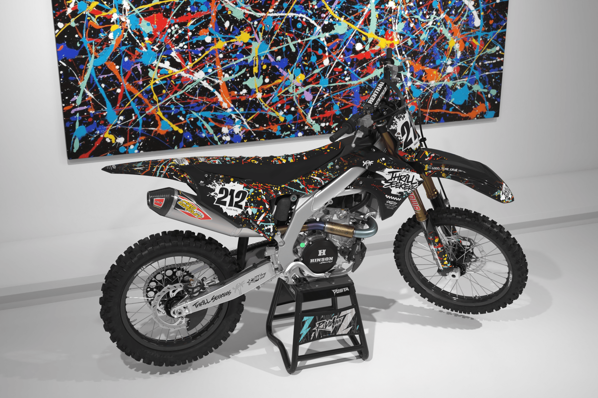 マウンテンバイクフレーム 白黒スプラッターペイント